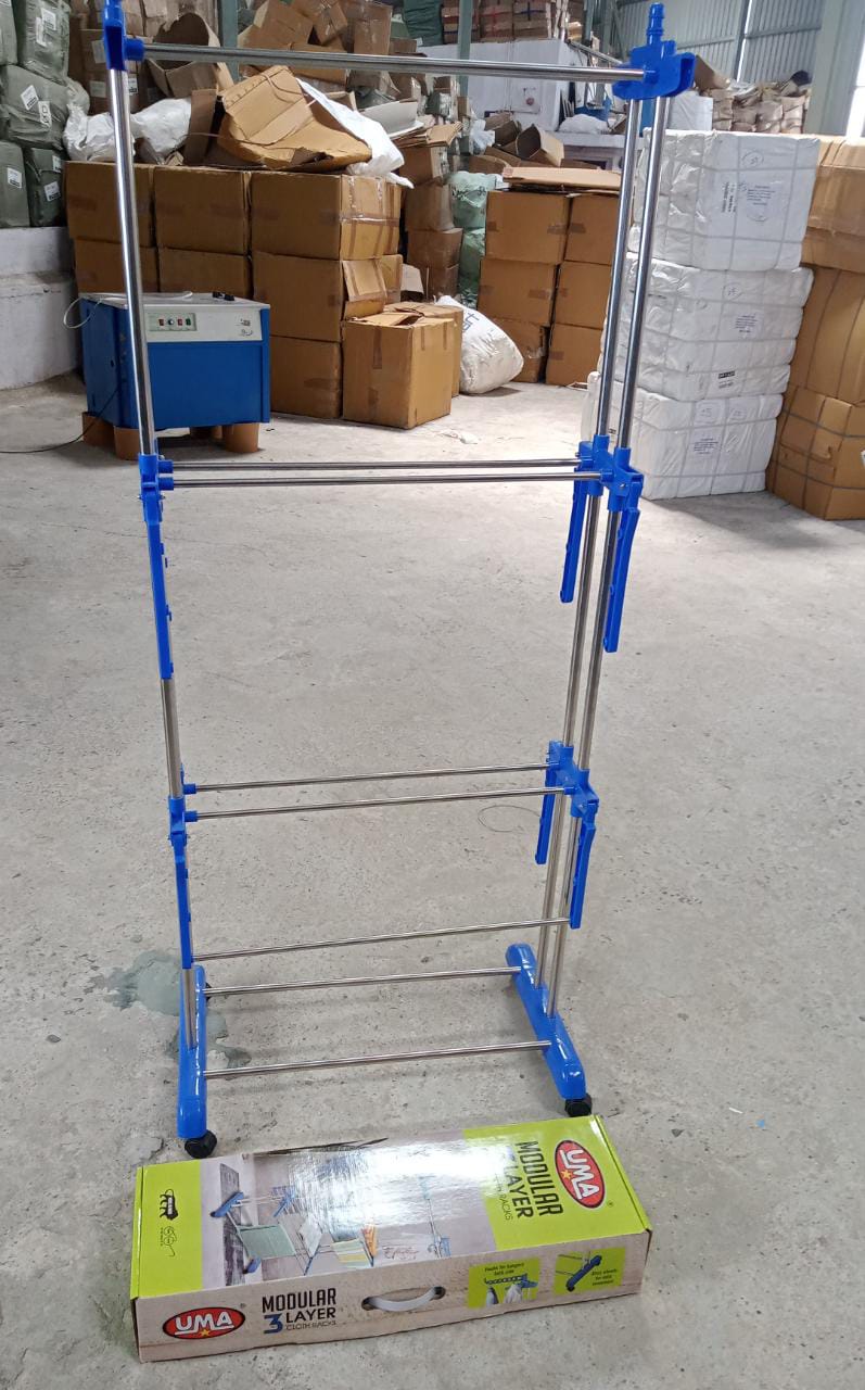 0733B Folding Double Supported 3 Layer Cloth Drying Stand Laundry Dryer Hanger with Breaking Wheels for Balcony Indoor and Outdoor Home, Steel 0733B Folding Double Supported 3 Layer Cloth Drying Stand Laundry Dryer Hanger with Breaking Wheels for Balcony Indoor and Outdoor Home, Steel